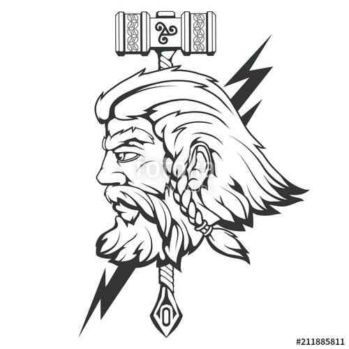 500x500 Scandinavian God Of Thunder And Storm Hand Drawing Of Thor's Head