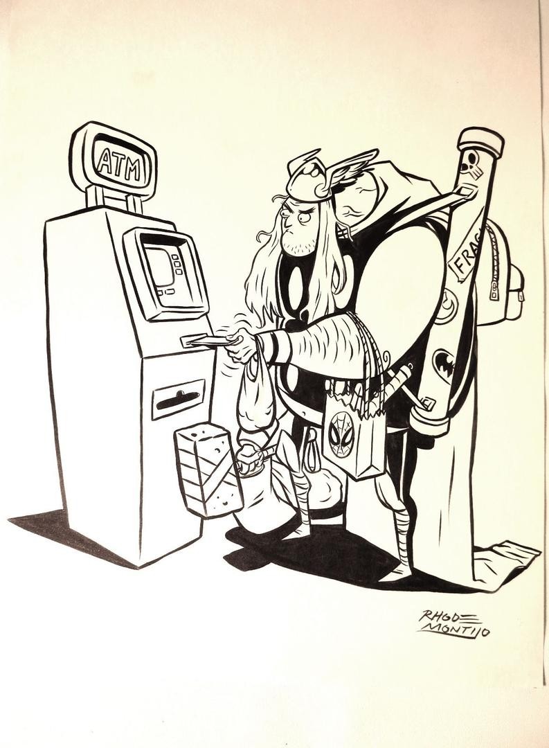 793x1080 Original Drawing Thor Versus The Atm