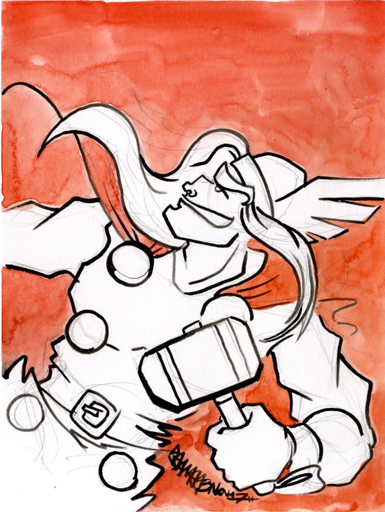 794x1054 Thor Marvel Comics Small Ink Watercolor Original Drawing Etsy
