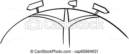 450x191 drawing of three ways crossroad and directional arrows artistic