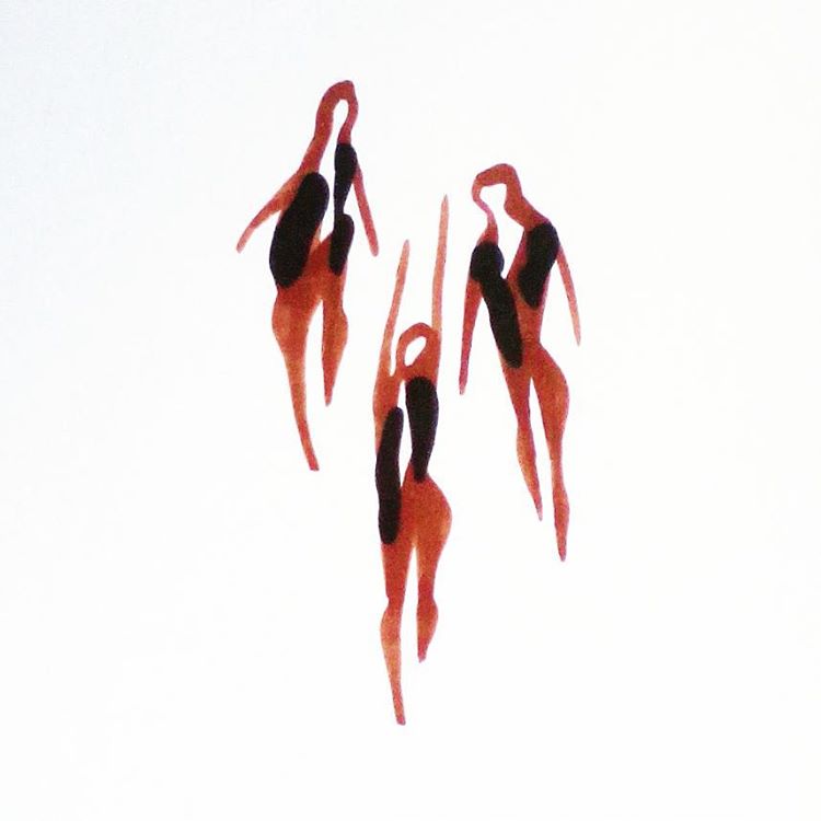 750x750 Three Girls Fashion Shapes Series Ink On Paper