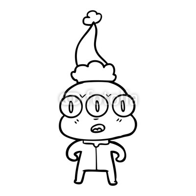 400x400 Line Drawing Of A Three Eyed Alien Wearing Santa Hat Buy Photos