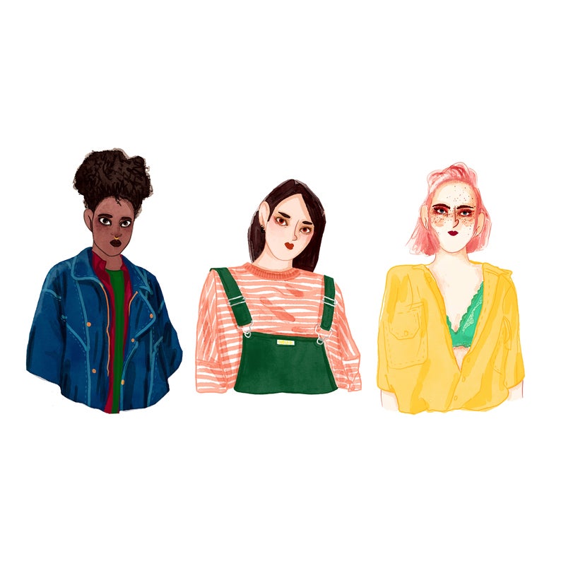 794x794 Three Girls Stickers Set Illustrations Stickers Etsy