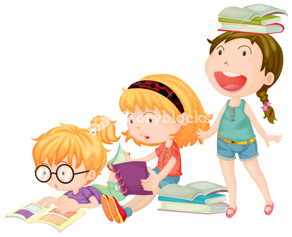 1000x812 Three Girls Enjoy Reading Books Illustration Royalty Free Stock