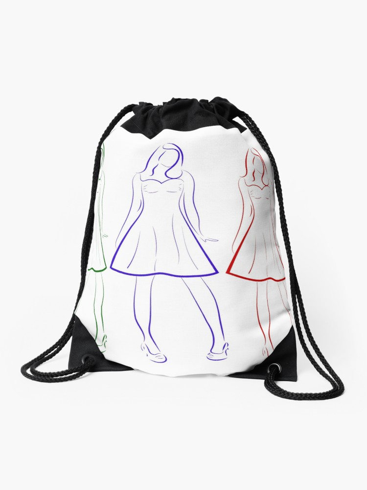 750x1000 Colored Outline Drawing Of Three Girls In Dresses Drawstring Bag