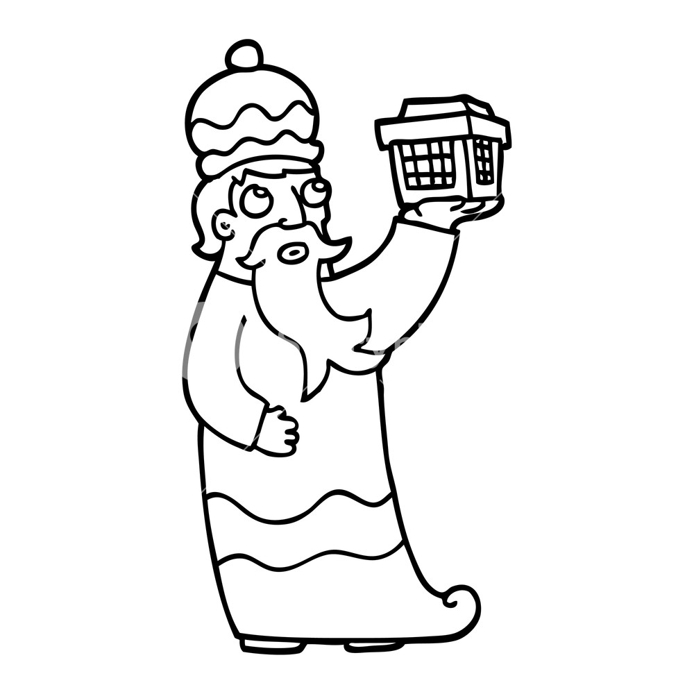 1000x1000 One Of The Three Wise Men Black And White Cartoon Royalty Free
