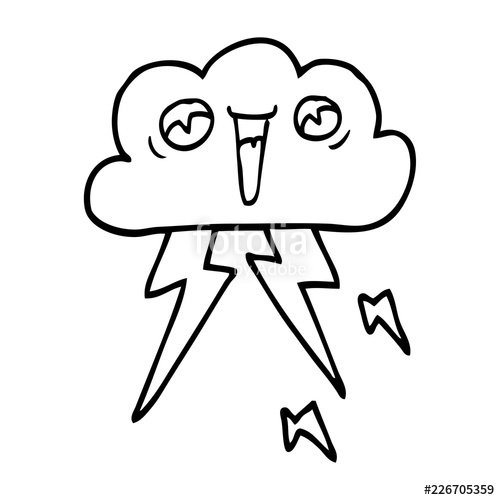 500x500 Line Drawing Cartoon Of Thunder Cloud Stock Image And Royalty