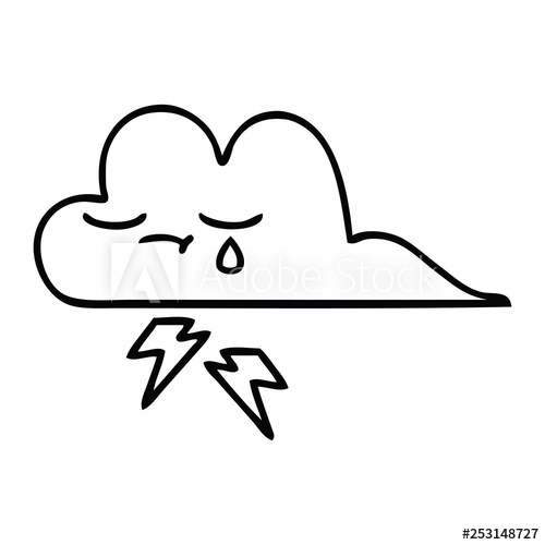 500x500 Line Drawing Cartoon Thunder Cloud