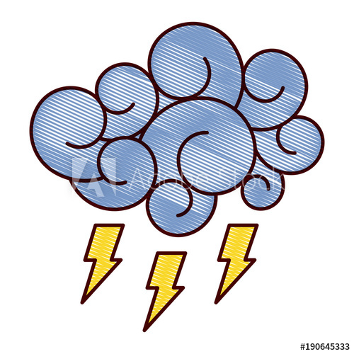 500x500 Blue Cloud Thunderbolt Storm Cartoon Image Vector Illustration