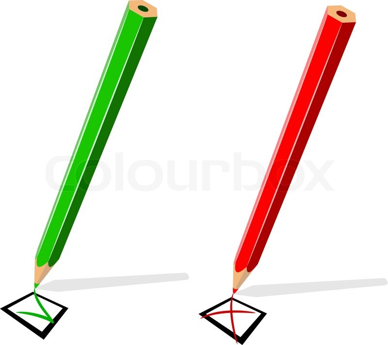 800x711 Pencil Drawing Green Tick And Red Stock Vector Colourbox