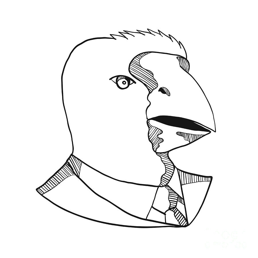 900x900 south island takahe wearing tie drawing black and white digital