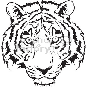 300x300 Tiger Head Black And White Illustration Clipart Royalty Free