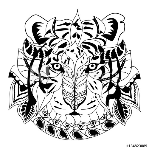 500x500 Line Art Hand Drawing Black Tiger Isolated On White Background