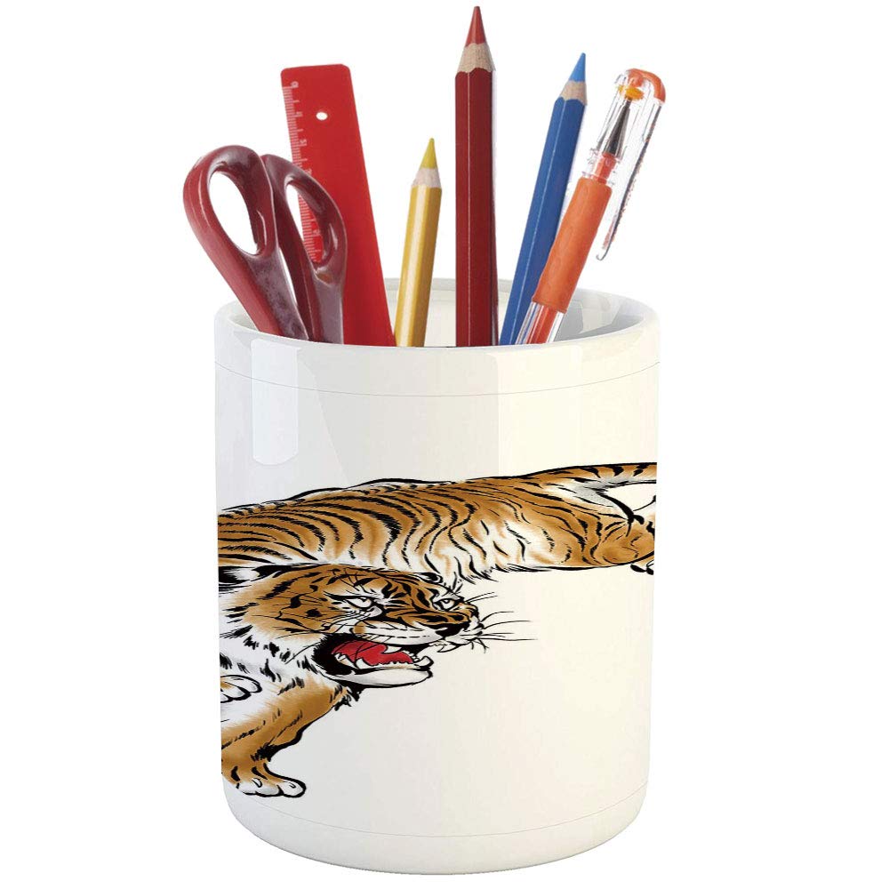 1000x1000 Pencil Pen Holder, Tiger, Printed Ceramic Pencil Pen