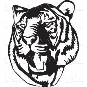 300x300 Big Cat Vector Clipart Of A Black And White Roaring Tiger Head