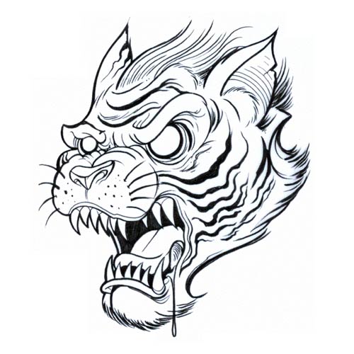 500x500 Outline Tiger Head Tattoo Design