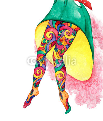 339x400 women's legs in bright tights with colorful pattern under