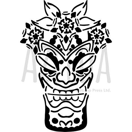 466x466 Large 'tiki Head' Wall Stencil Template