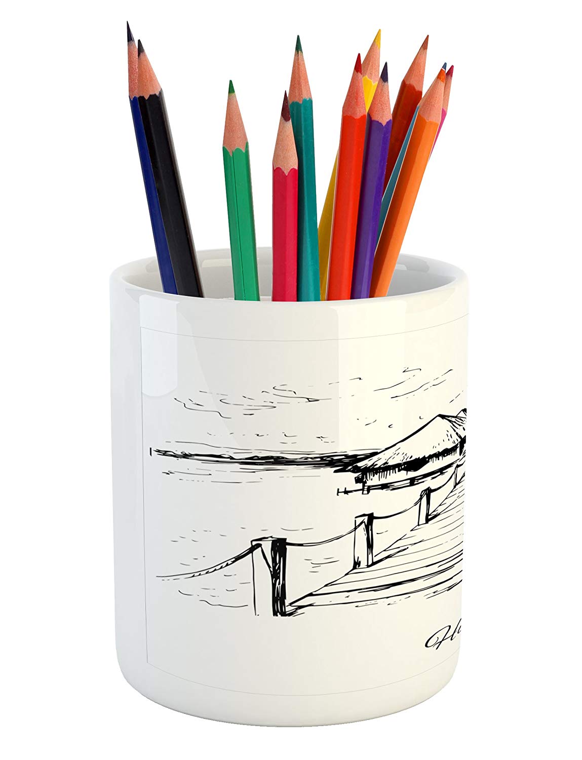 1149x1500 Lunarable Hawaiian Pencil Pen Holder, Sketch Style