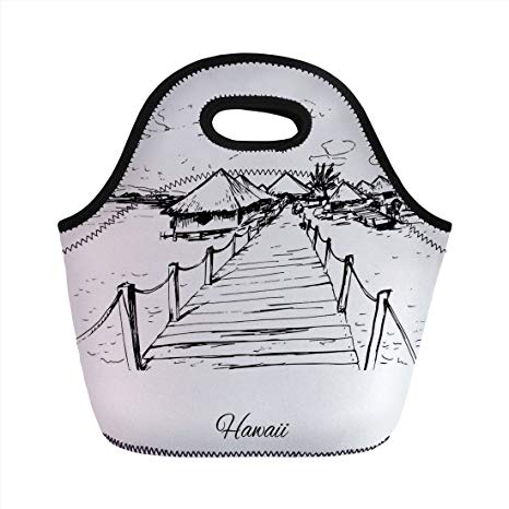 466x466 Neoprene Lunch Bag, Hawaiian, Sketch Style Hawaii Dock