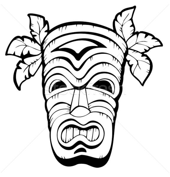 577x600 Wooden Hawaiian Mask Vector Illustration Klara Viskova