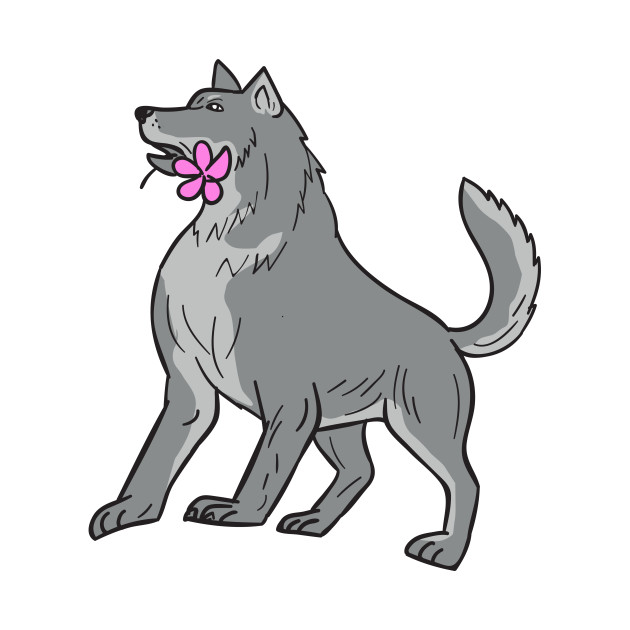 630x630 Timber Wolf Holding Plumeria Flower Drawing
