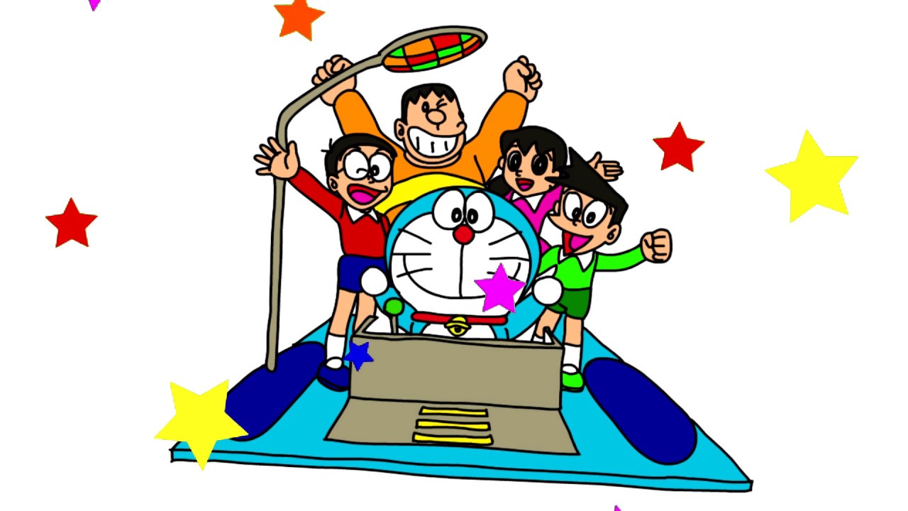 1280x720 Nobita Shizuka And Friends On Time Machine Draw And Color Doraemon