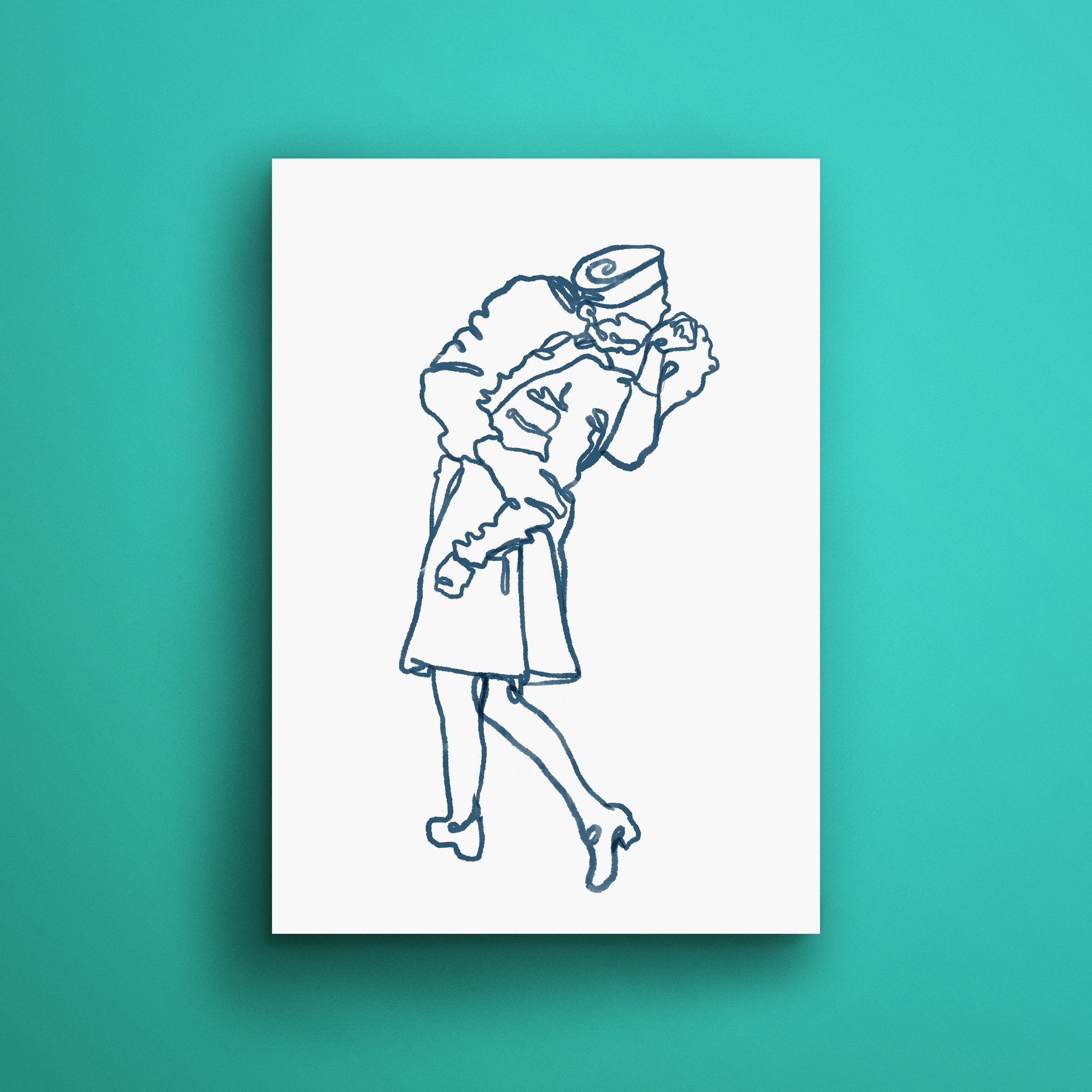 2048x2048 V J Day Kiss Times Square Line Artprint Egloop