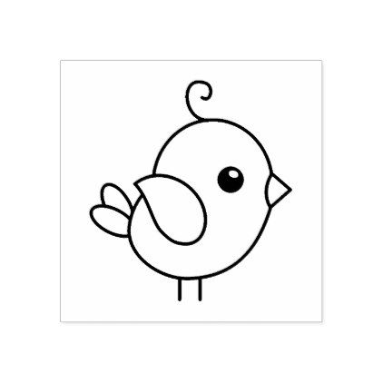 422x422 Tiny Cartoon Bird Rubber Stamp Black White Style