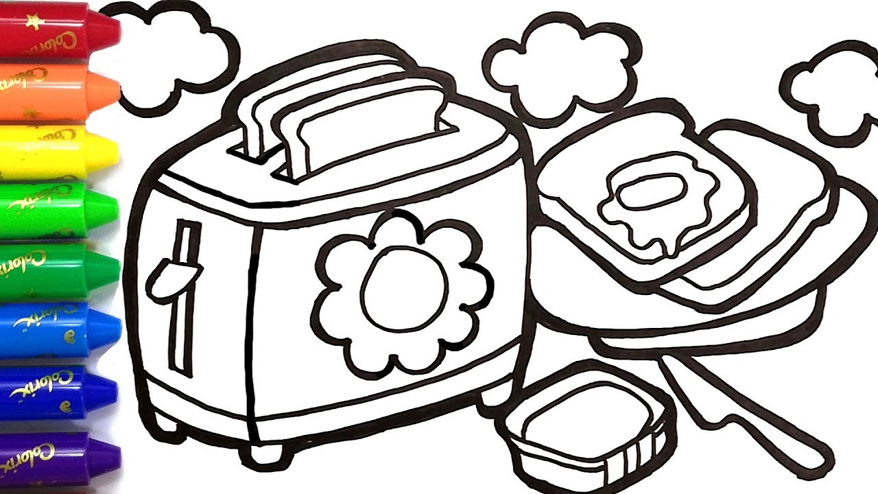 1280x720 Toaster Drawing And Coloring For Kids Butter On Toast Bonbon