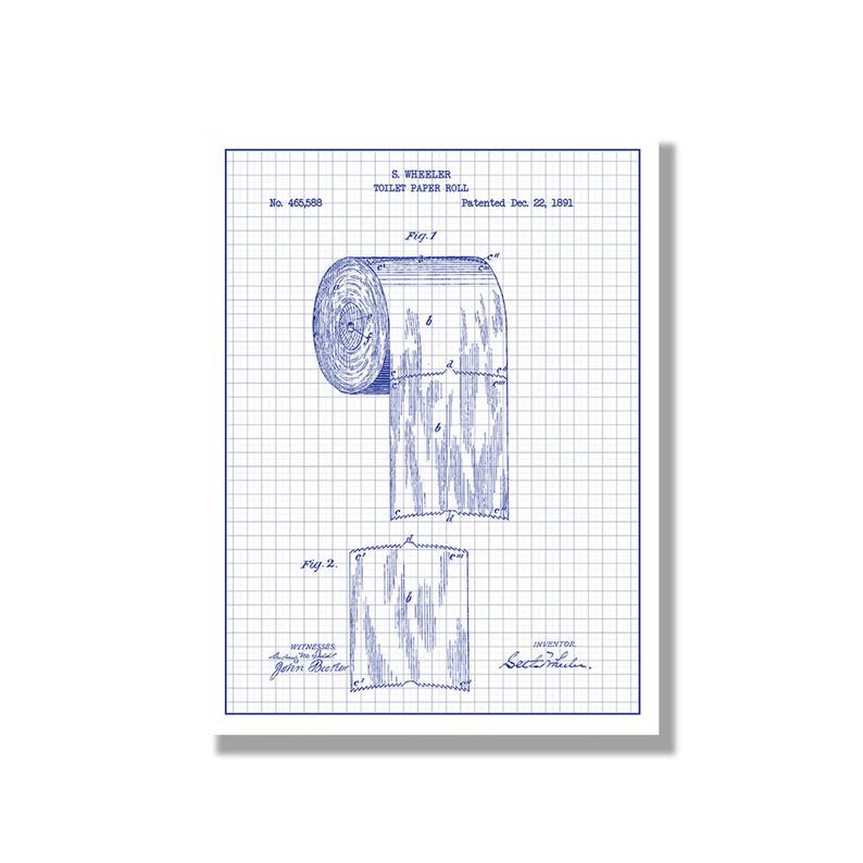 794x794 Toilet Paper Novelty Patent Poster Blueprint Style Screen Etsy