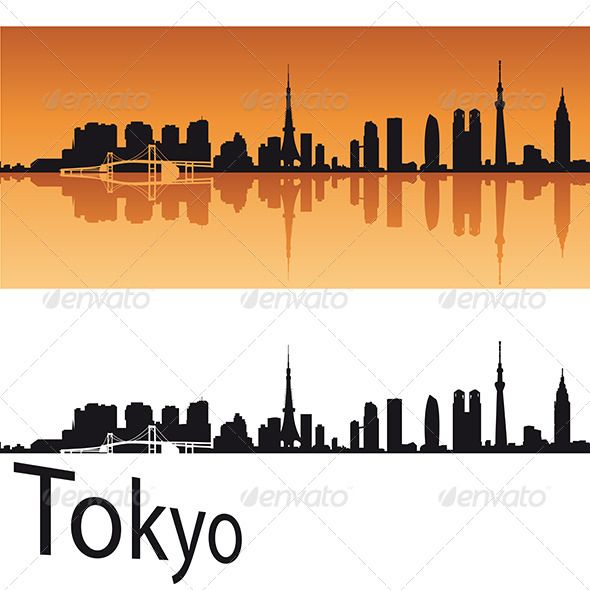 590x590 Tokyo Skyline In Orange Background In Editable Vector