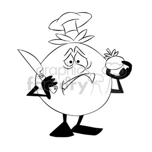 300x300 tom the cartoon tomato character not wanting to cut a tomato black