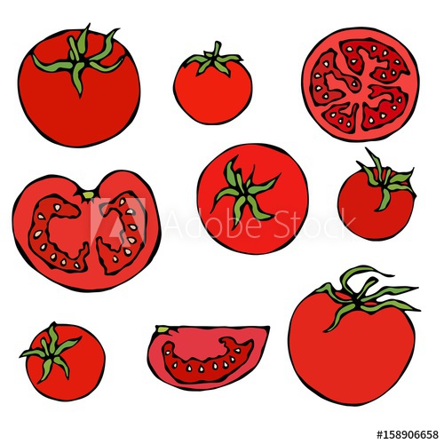 500x500 set of fresh red tomatoes half of tomato, slice of tomato, cherry