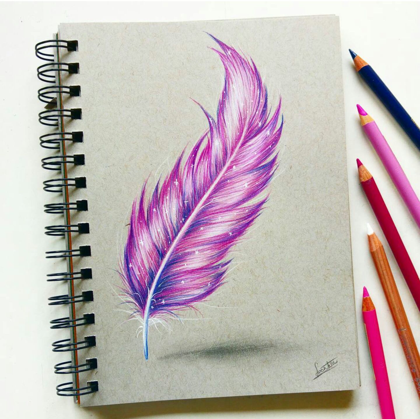 1440x1438 Purple Feather On Toned Paper Drawing