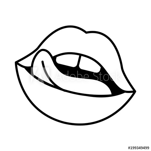 500x500 Female Mouth Tongue Out Teeth Vector Illustration Black And White