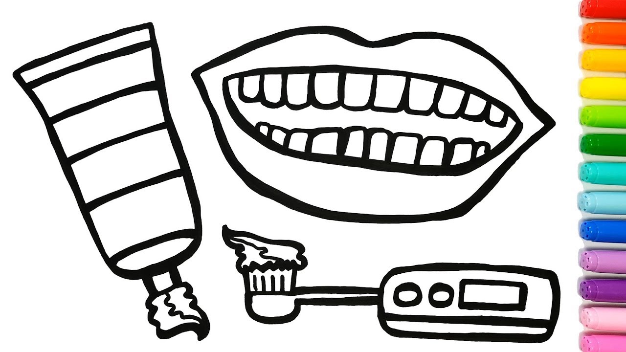 1280x720 Tooth Toothpaste Electric Toothbrush Coloring And Drawing Learn