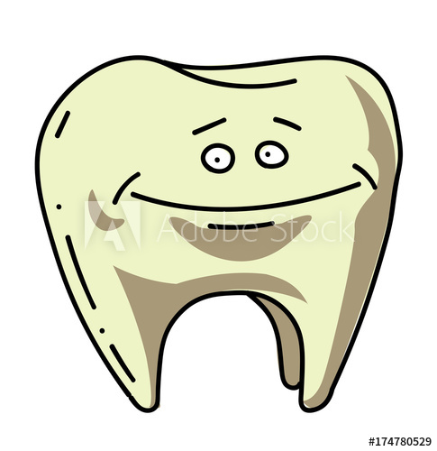 485x500 Happy Tooth Cartoon Hand Drawn Image Original Colorful Artwork