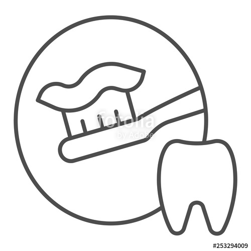 500x500 Toothbrush With Toothpaste Thin Line Icon Dental Care Vector