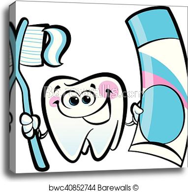 382x390 Happy Cartoon Molar Tooth Character Holding Dental Toothbrush
