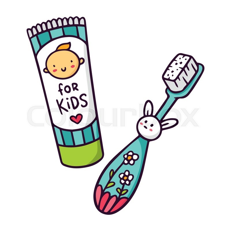 800x800 Baby Toothpaste And Toothbrush For Stock Vector Colourbox