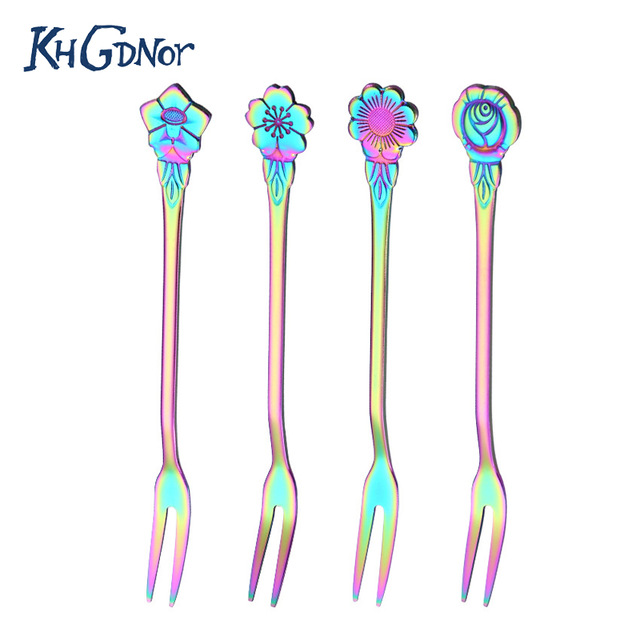 640x640 Khgdnor Fruit Forks Stainless Steel Flower Shape Fork Snacks