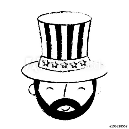 500x500 Man Character Face With American Flag On Top Hat Vector