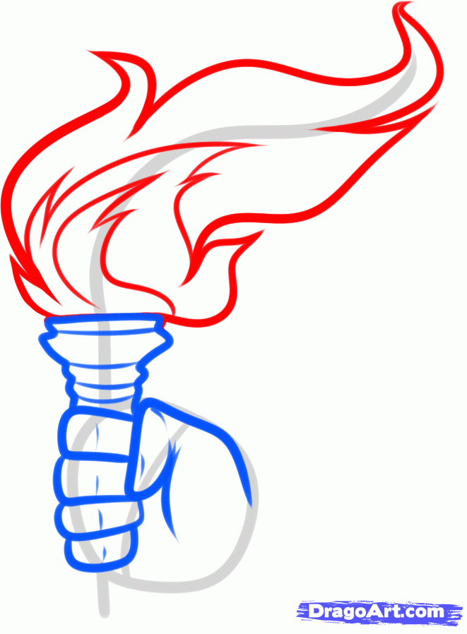 661x898 how to draw a torch, liberty torch, step