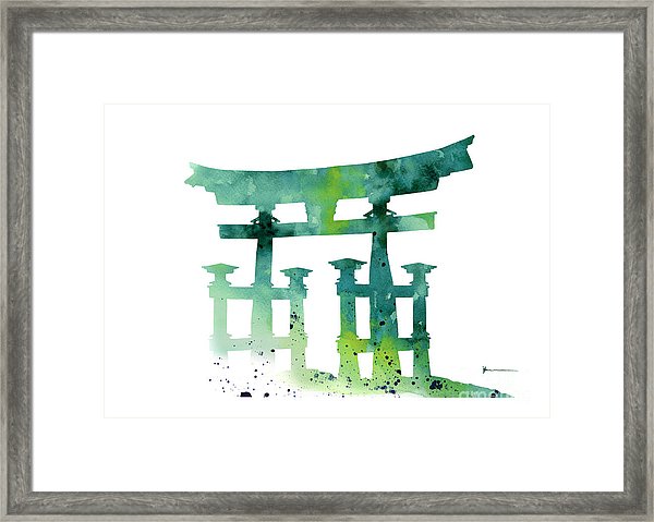 600x479 Torii Gate Silhiuettes Watercolor Art Print Painting Framed Print