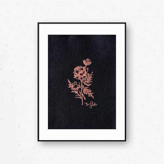 570x570 Copper On Black Paper Floral Original Drawing