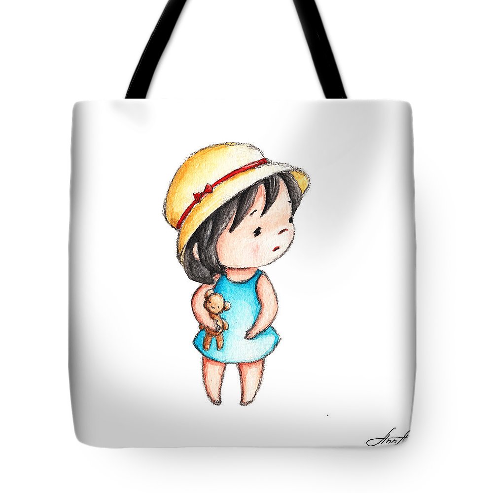 1000x1000 The Drawing Of Little Girl With Teddy Bear Tote Bag For Sale