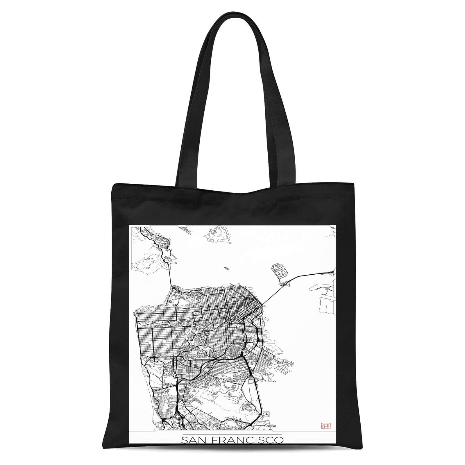 1600x1600 Black And White Outlined San Francisco Map Tote Bag