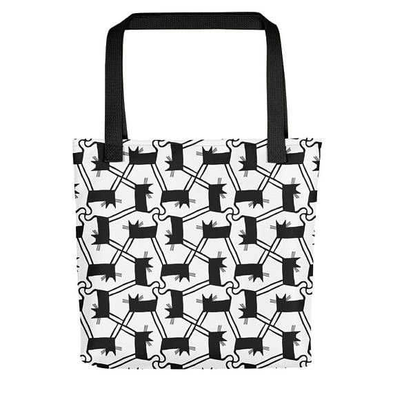 570x570 Black And White Cat Pattern Drawing Tote Bag Renee Leigh