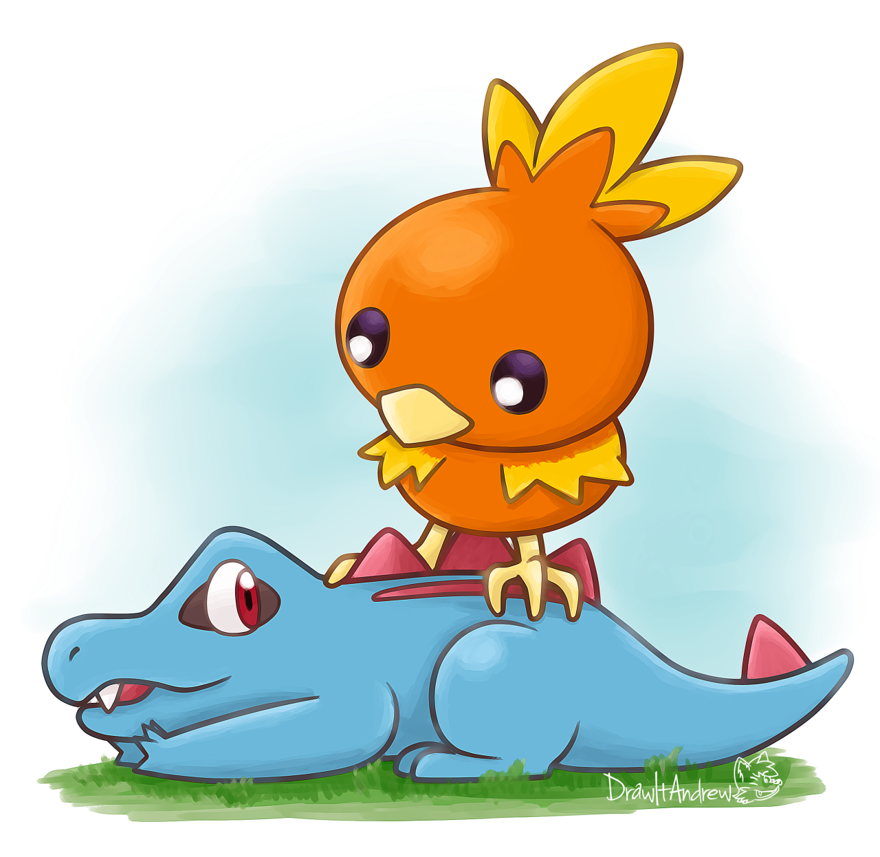 1280x1246 Totodile And Torchic, Double T!, Friends Forever!